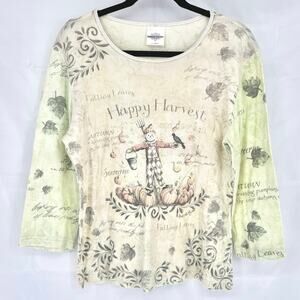 Happy Harvest Y2K Rhinestone Vintage Print Top Size XL